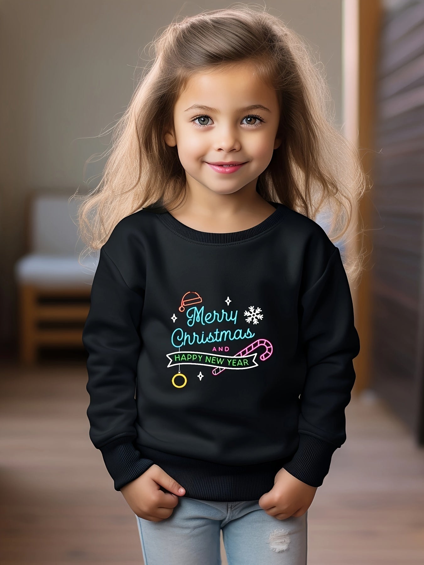 OERYUI Kids Christmas Cartoon Print Long Sleeve Sweatshirt Top