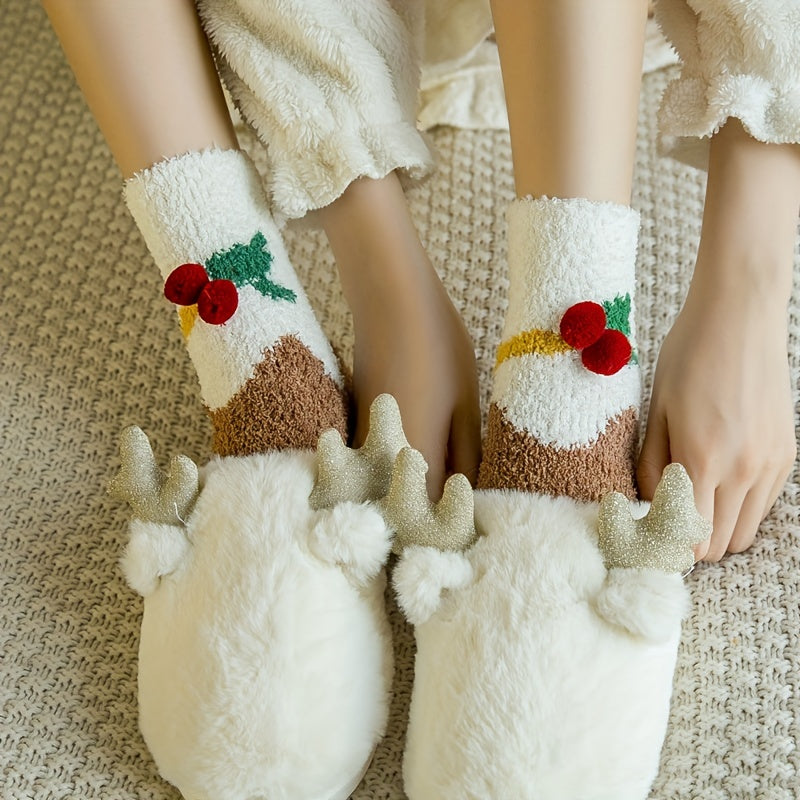 6 Pairs Cartoon Print Socks Fuzzy Warm Women's Stockings