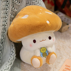 Anime Mushroom Soft Plush Stuffed Toy with Bee Pastel Beige for Kids Decor