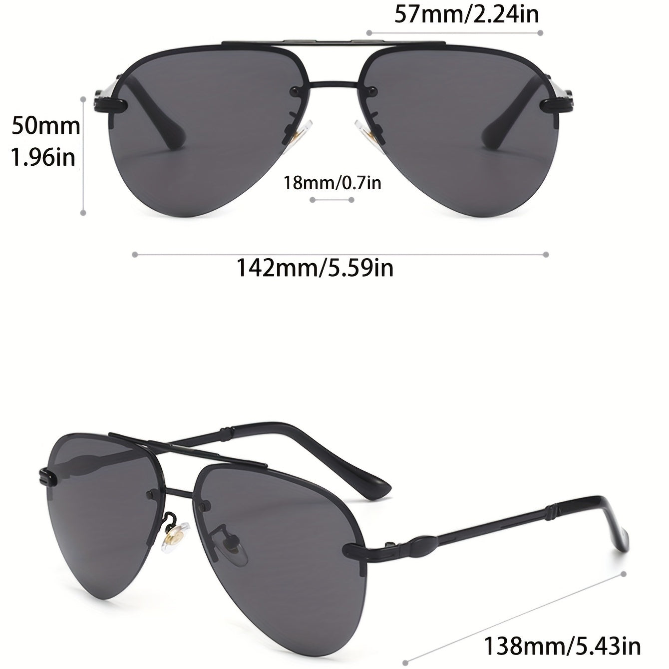 Polarized Semi Rimless Pilot Sunglasses UV400