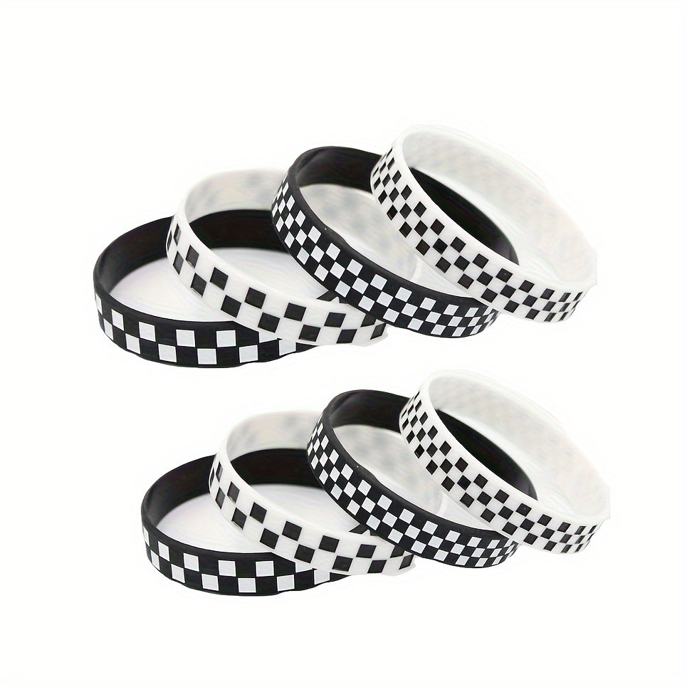 8 Pcs Concave Pattern Colored And Plaid Bracelet