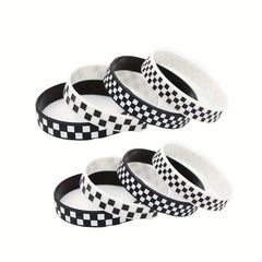 8 Pcs Concave Pattern Colored And Plaid Bracelet