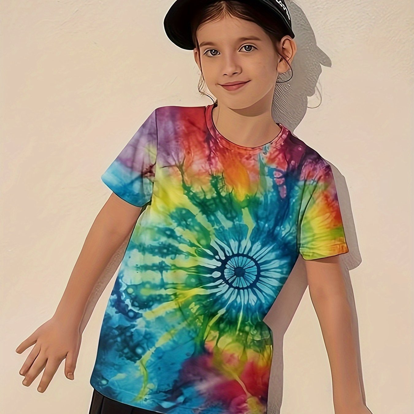 Colorful Rainbow Tie Dye Short Sleeve T-Shirt for Kids