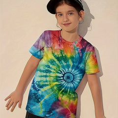 Colorful Rainbow Tie Dye Short Sleeve T-Shirt for Kids