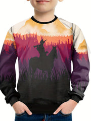 Kids Stylish Horse Element Printed Sweatshirt Round Neck Long Sleeve Pullover