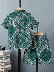 Paisley Pattern Boy's Hawaiian Shirt & Shorts Set for Beach Vacation