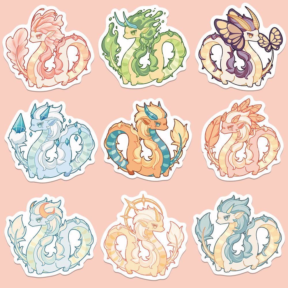 50 Sheets Cute Dragon Cartoon Stickers Non Slip Waterproof