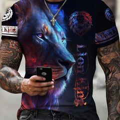 Lion 3D Print T Shirt Men's Summer Short Sleeve Tee For Outdoor Activities