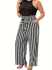 Women's Plus Halter Neck Cami Top & Striped Pants Two Piece Set
