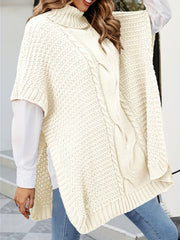 Casual Sweater Women's Plus Solid Cable Batwing Sleeve High Neck