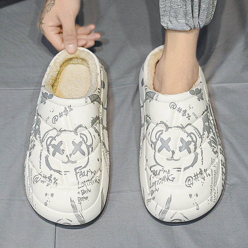 Men's Cartoon Bear Warm Slides Anime Slippers House Shoes
