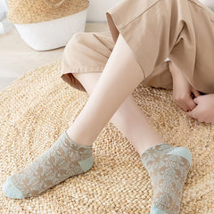 5 Pairs Vintage Floral Textured Short Socks Women's Stockings