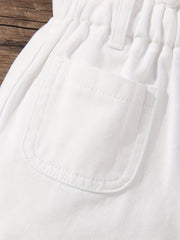 Girls' Elastic Waist Pleated Denim Shorts, Summer Outerwear