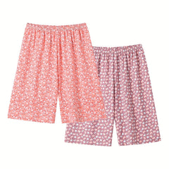 2 Pack Boho Sleepwear Set Women's Plus Floral & Fruit Print Shorts