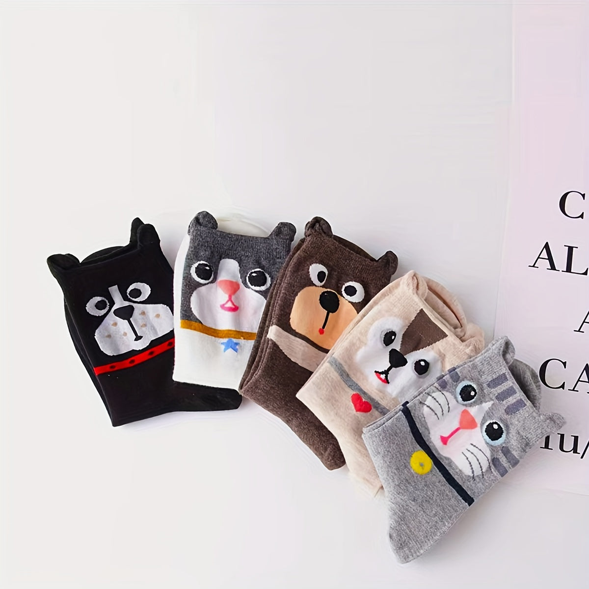 5 Pairs Cartoon Dog Print Socks Women's Stockings & Hosiery