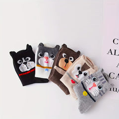 5 Pairs Cartoon Dog Print Socks Women's Stockings & Hosiery