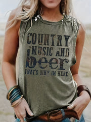 Letter Print Round Neck Tank Top Casual Loose Sleeveless Summer Vest