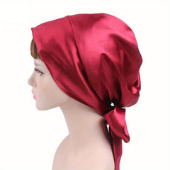 Soft Lace Up Satin Turban Cap Floral Head Wraps Women Ramadan Beanie Bonnet