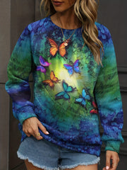 Butterfly Print Pullover Sweatshirt for Women