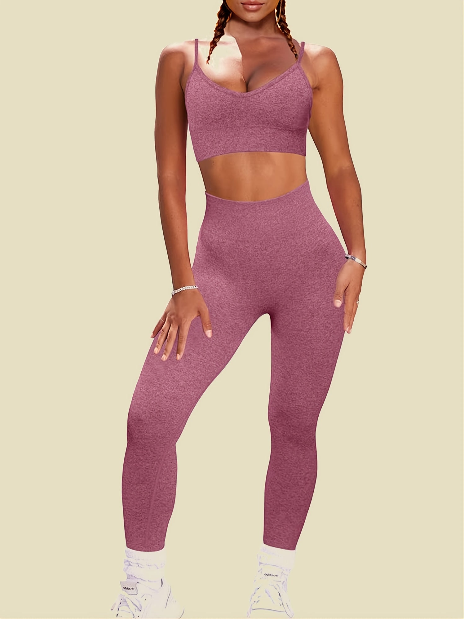 2pcs Women's Seamless Sports Bra & High Waisted Leggings
