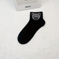 5 Pairs Bear Pattern Crew Short Socks Women's Stockings & Hosiery