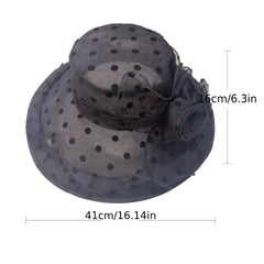 Polka Dot Organza Sun Hat Wide Brim Lace Ruffles Derby Hat