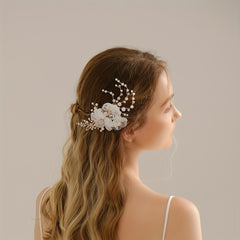 Mesh Flower Charm Hair Clip Rhinestone & Faux Pearl Decor Barrette