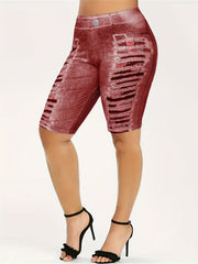 Women's Plus Denim Print High Rise Skinny Shorts