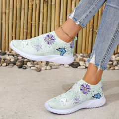 Women's Flower & Butterfly Sneakers Slip On Outdoor Shoes Breathable Woven