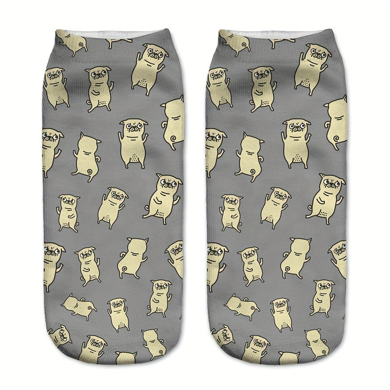 5 Pairs 3D Dog Print Low Cut Socks Women's Stockings