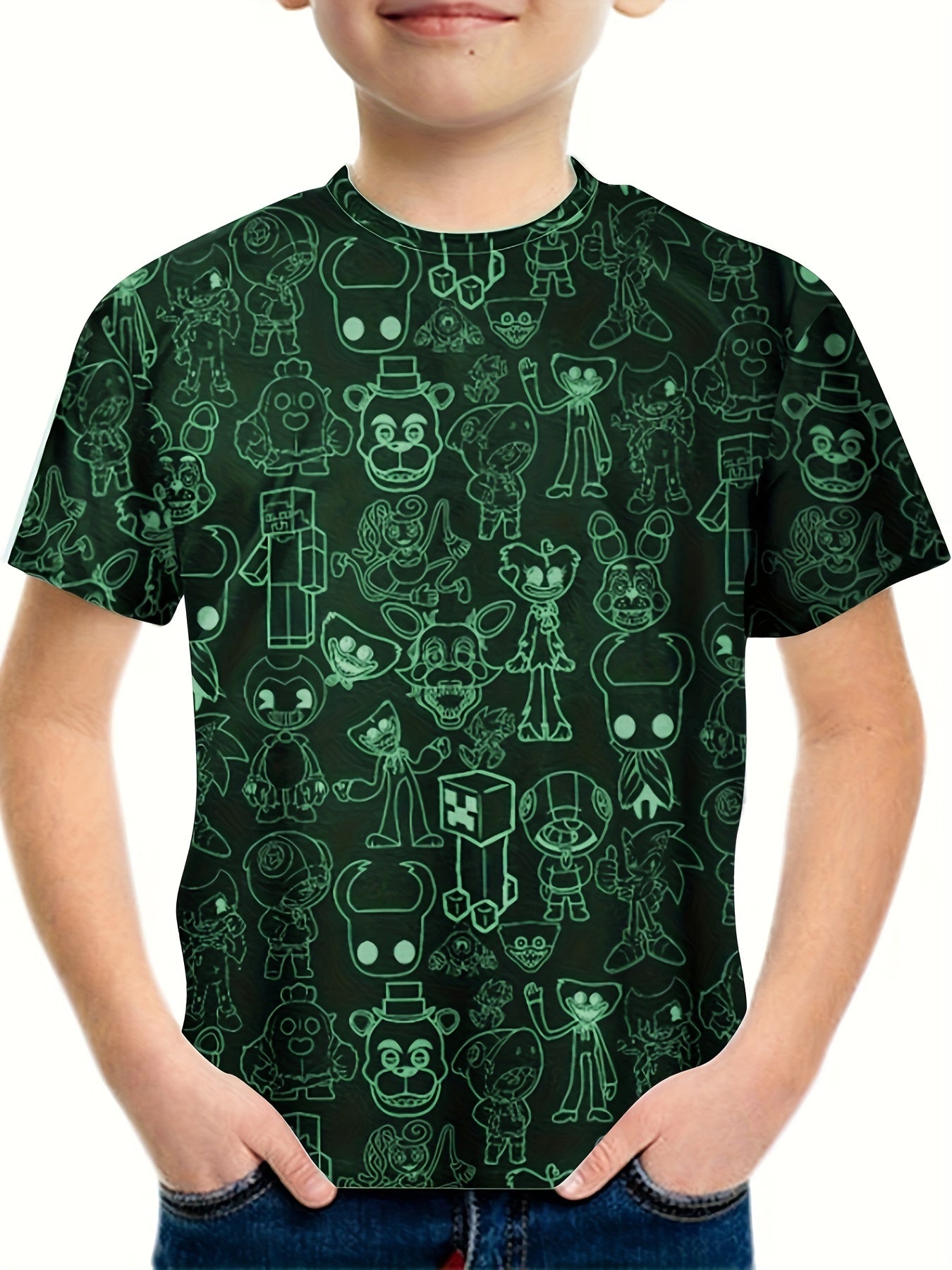 Anime Cartoon World Print T-shirt for Kids