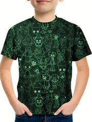 Anime Cartoon World Print T-shirt for Kids