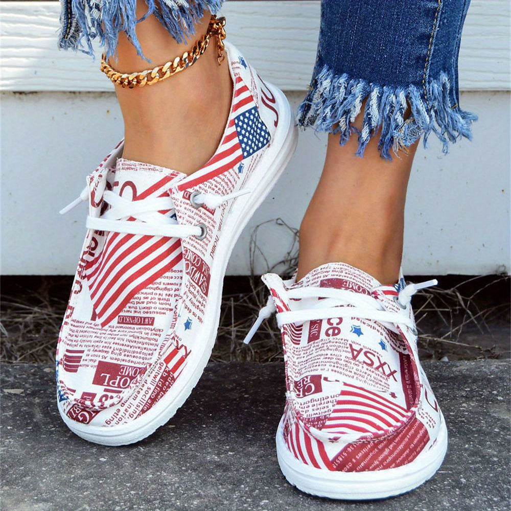 Women's Flag & Letter Canvas Shoes Slip On Casual Sneakers
