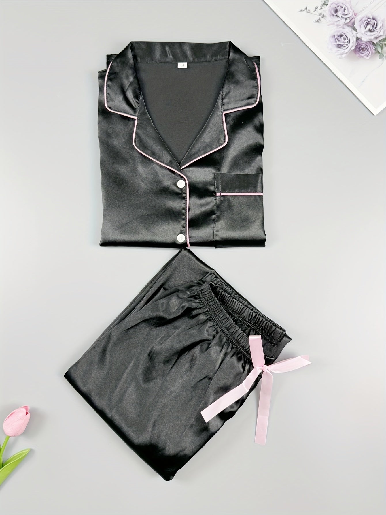 Colorblock Contrast Trim Pajama Set Long Sleeve & Pants