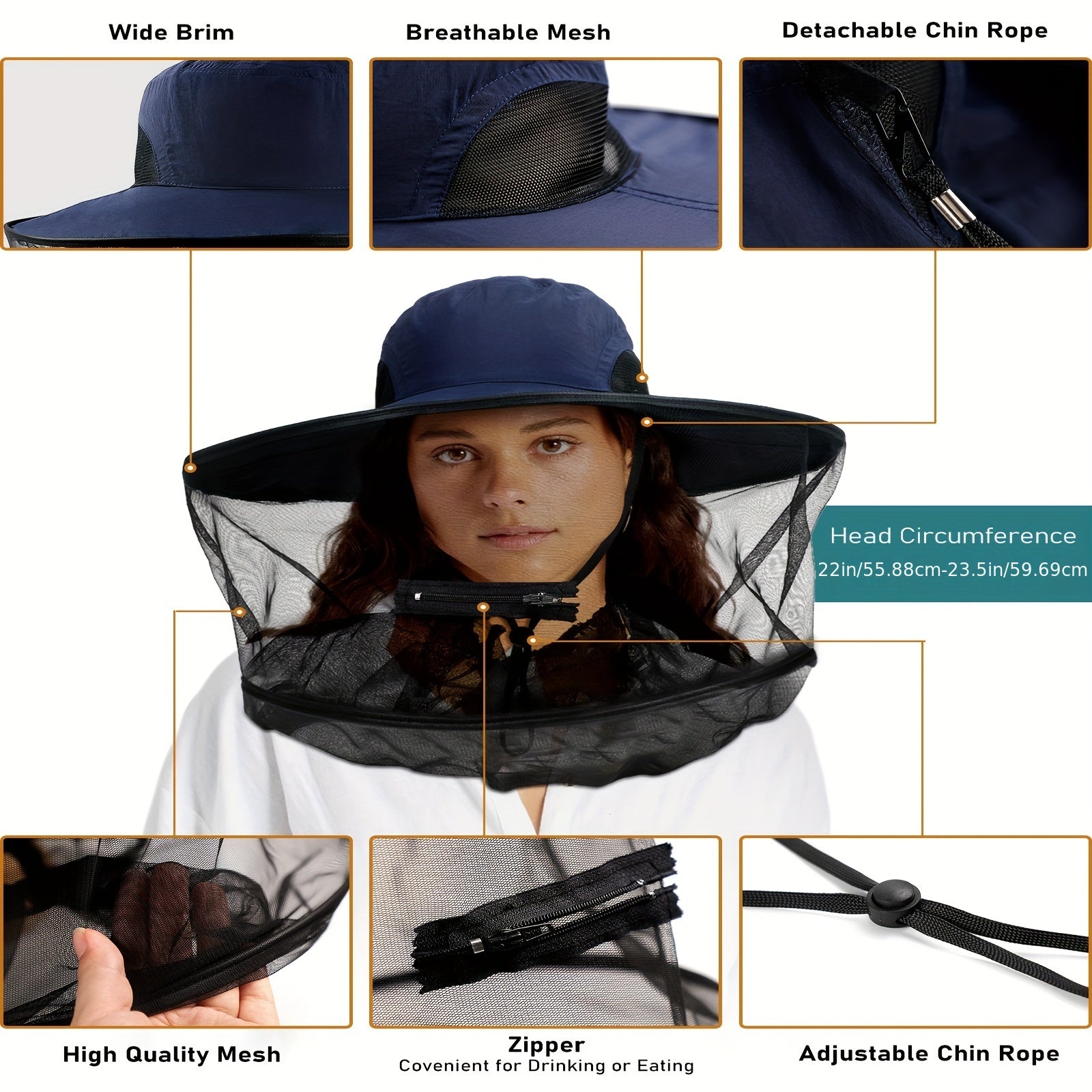 Waterproof Sun Hat with Head Net for Fishing Hiking Outdoor Activities