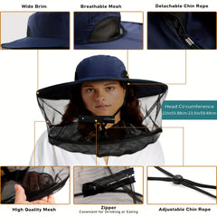 Waterproof Sun Hat with Head Net for Fishing Hiking Outdoor Activities