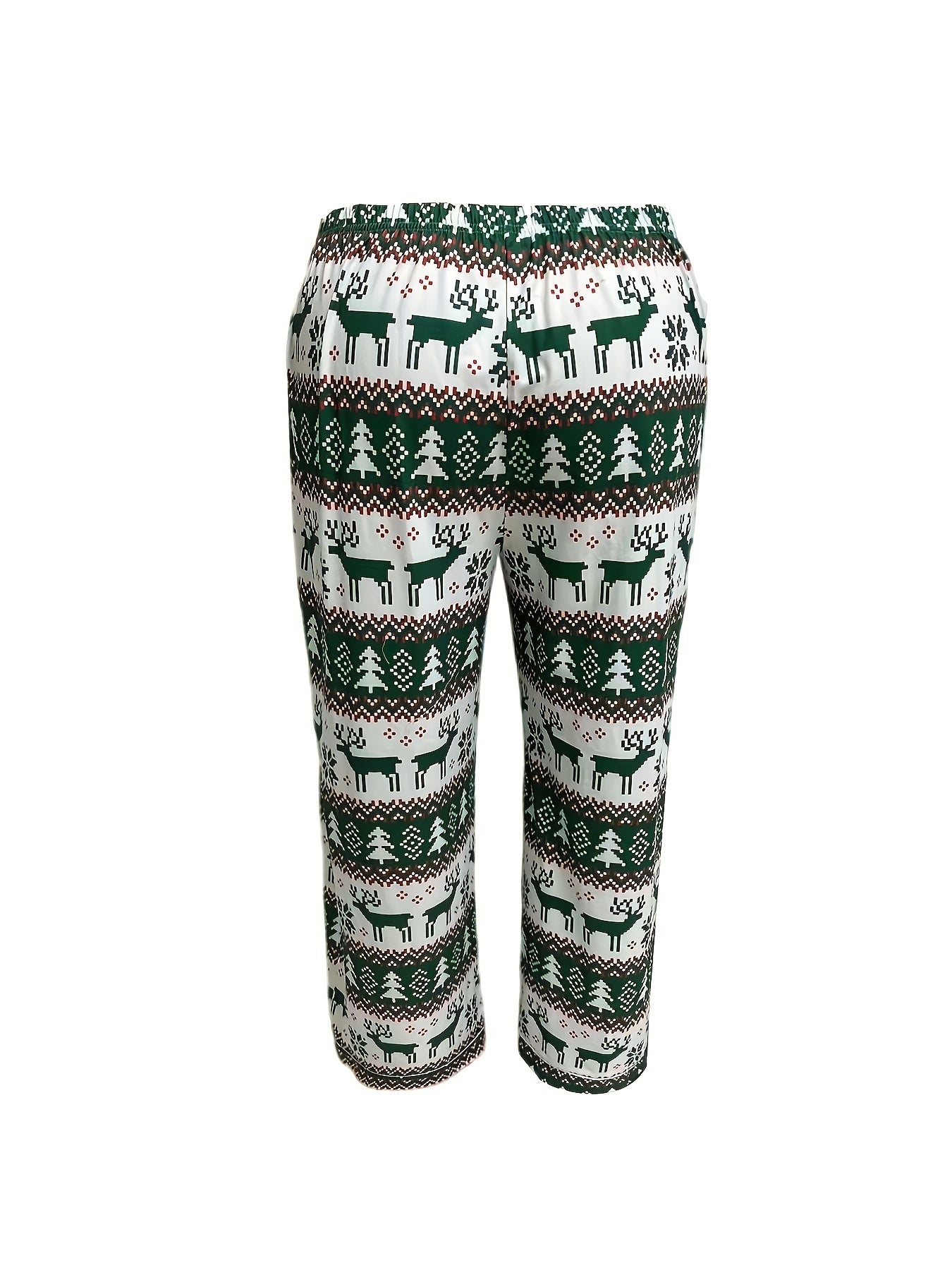 Plus Size Elk & Christmas Tree Print Loungewear Set