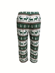 Plus Size Elk & Christmas Tree Print Loungewear Set