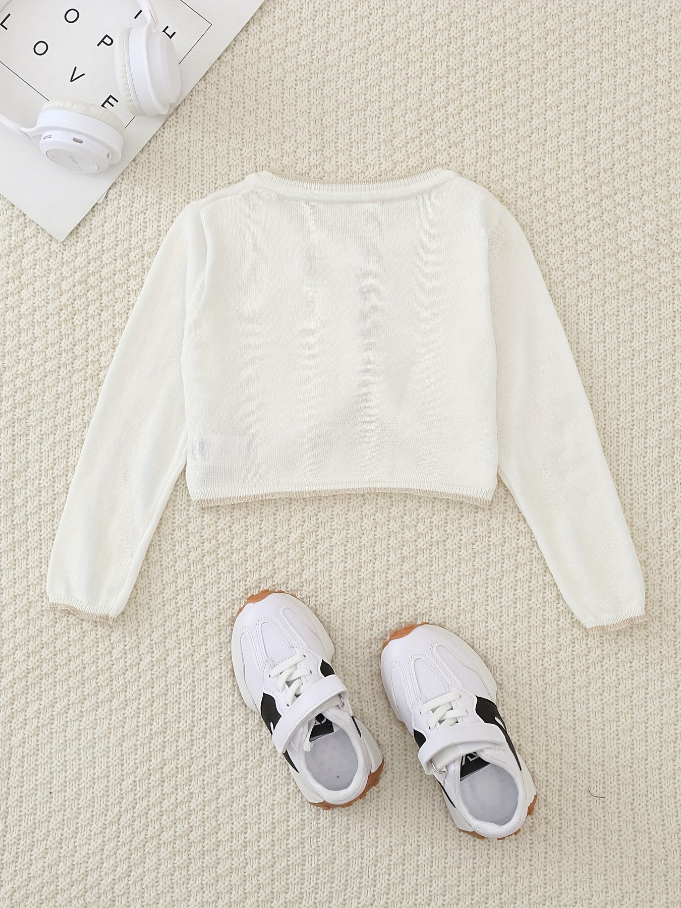 Toddler Girls Thin Block Trim Long Sleeve Button Knit Cardigan
