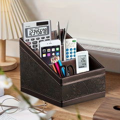 Remote Control Holder Organizer Box 3 Compartments PU Leather Desk Accessories