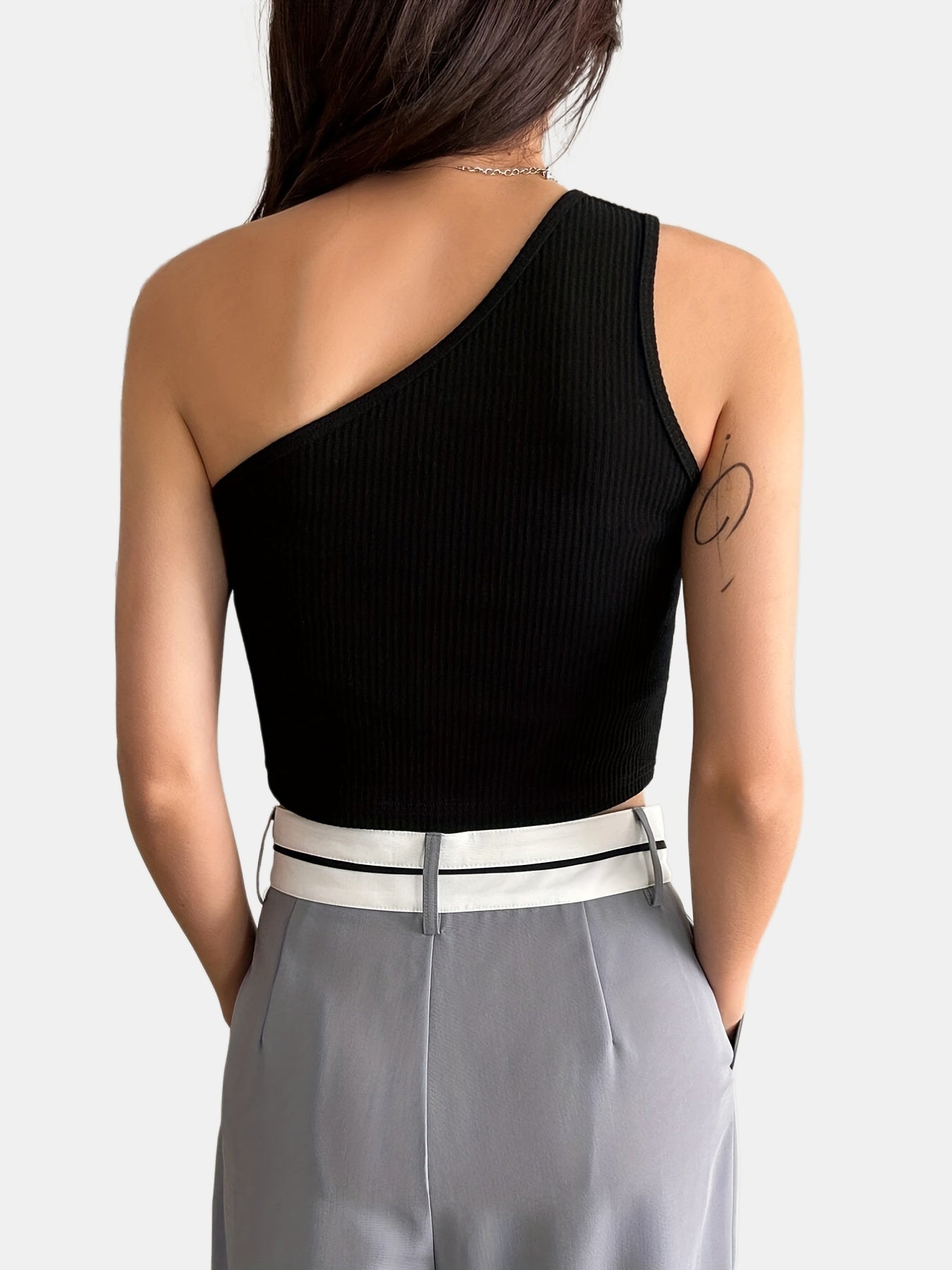 One Shoulder Solid Top Sexy Versatile Summer Slim Sleeveless