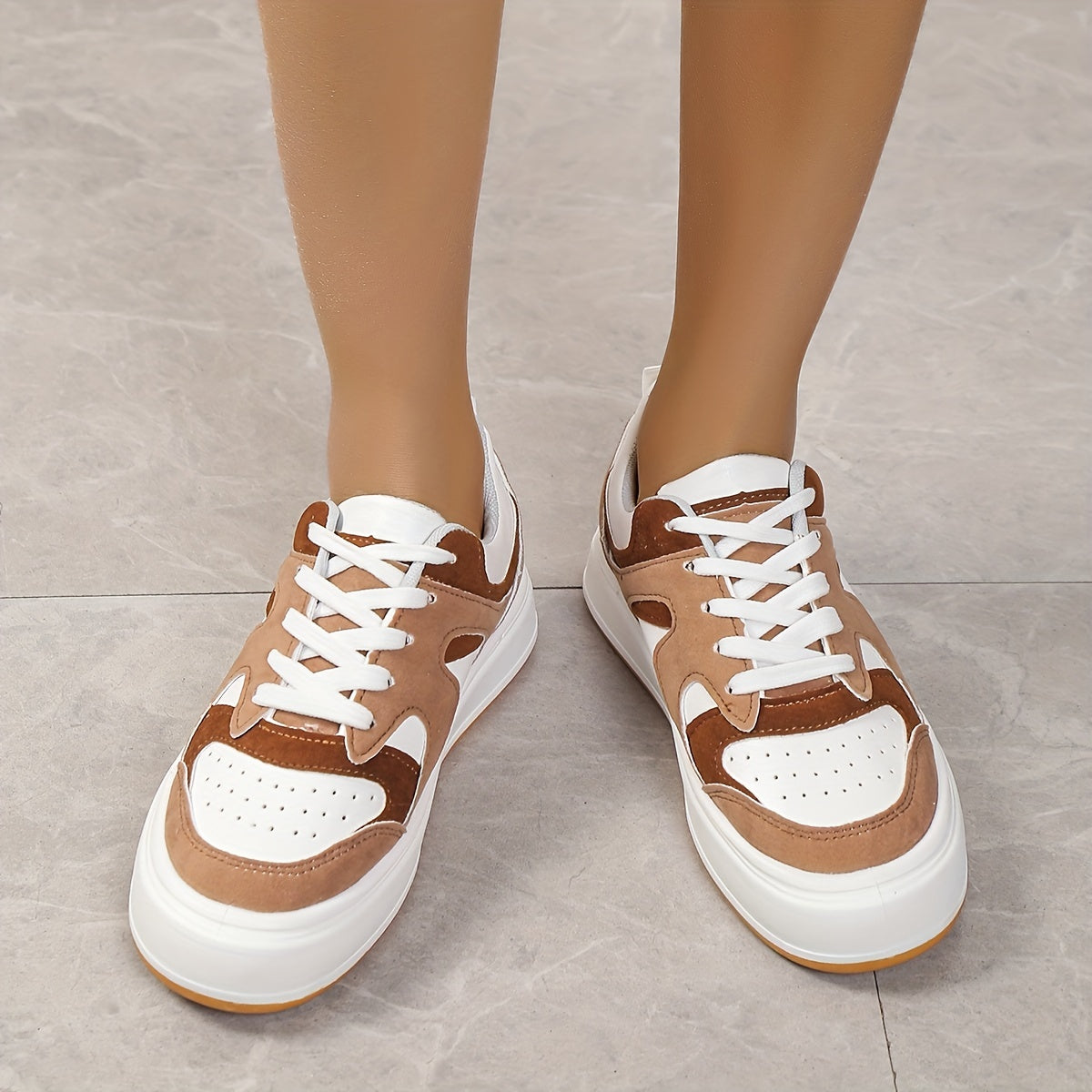 Women's Colorblock Casual Sneakers Lace Up Low Round Toe Comfy Skate Shoes