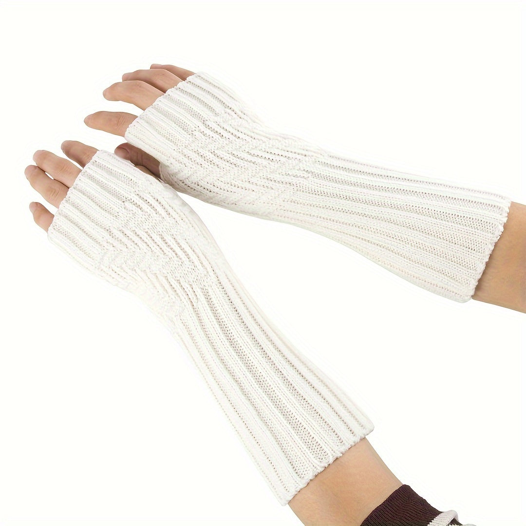Winter Fingerless Gloves Knitted Arm Warmers For Cycling Skiing