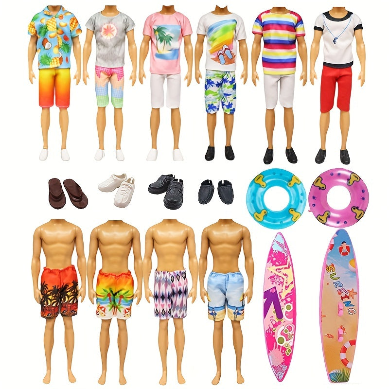 10pcs Doll Clothes & Accessories For 12" Boy Dolls Beach Outfits Shoes Surfboard