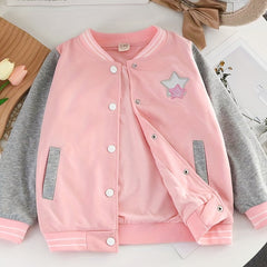 Star Girl's Soft Cotton Varsity Jacket Block School Baseball Jackets
