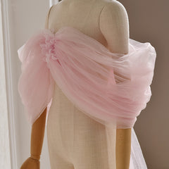 Romantic Pink Wedding Dress Cape w/ Floral Embellishments & Long Train