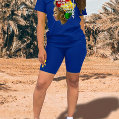 Girl & Letter Print Matching Two piece Set Short Sleeve T shirt & Biker Shorts