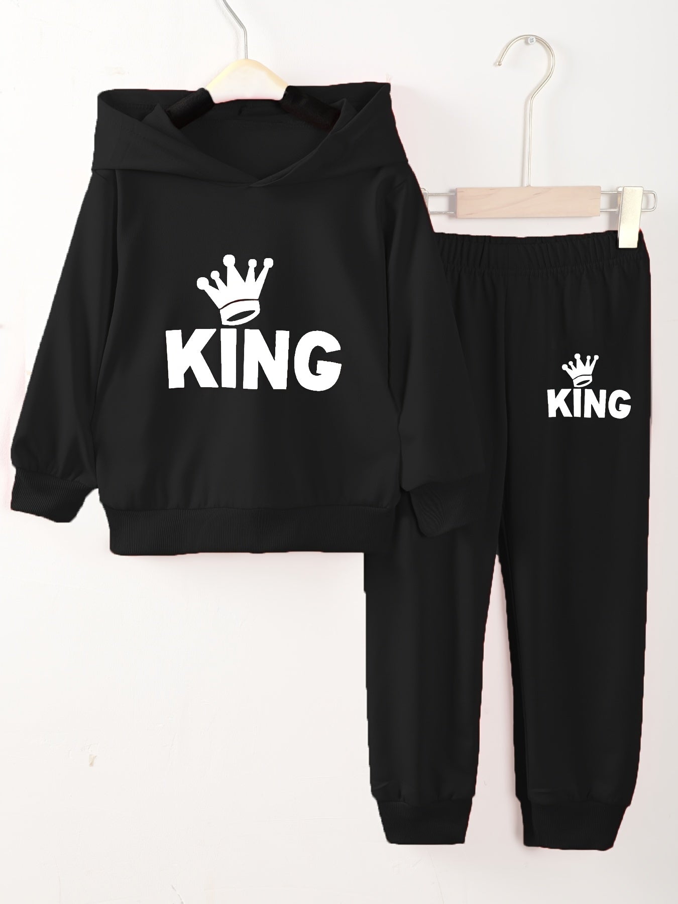 Boy's Crown Pattern 2pcs Sweatshirt & Sweatpants Set KING Print Outfit