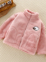 Girls Warm Sheep Embroidery Fleece Jacket For Fall Winter