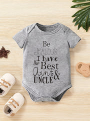 Aunt & Uncle Print Short Sleeve Onesie Casual Romper